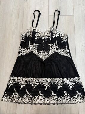 Wacoal Black Sheer Lace Slip Dress Nightgown XL